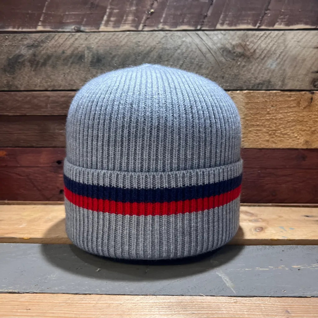 Mens Beanie - Double Striped Grey