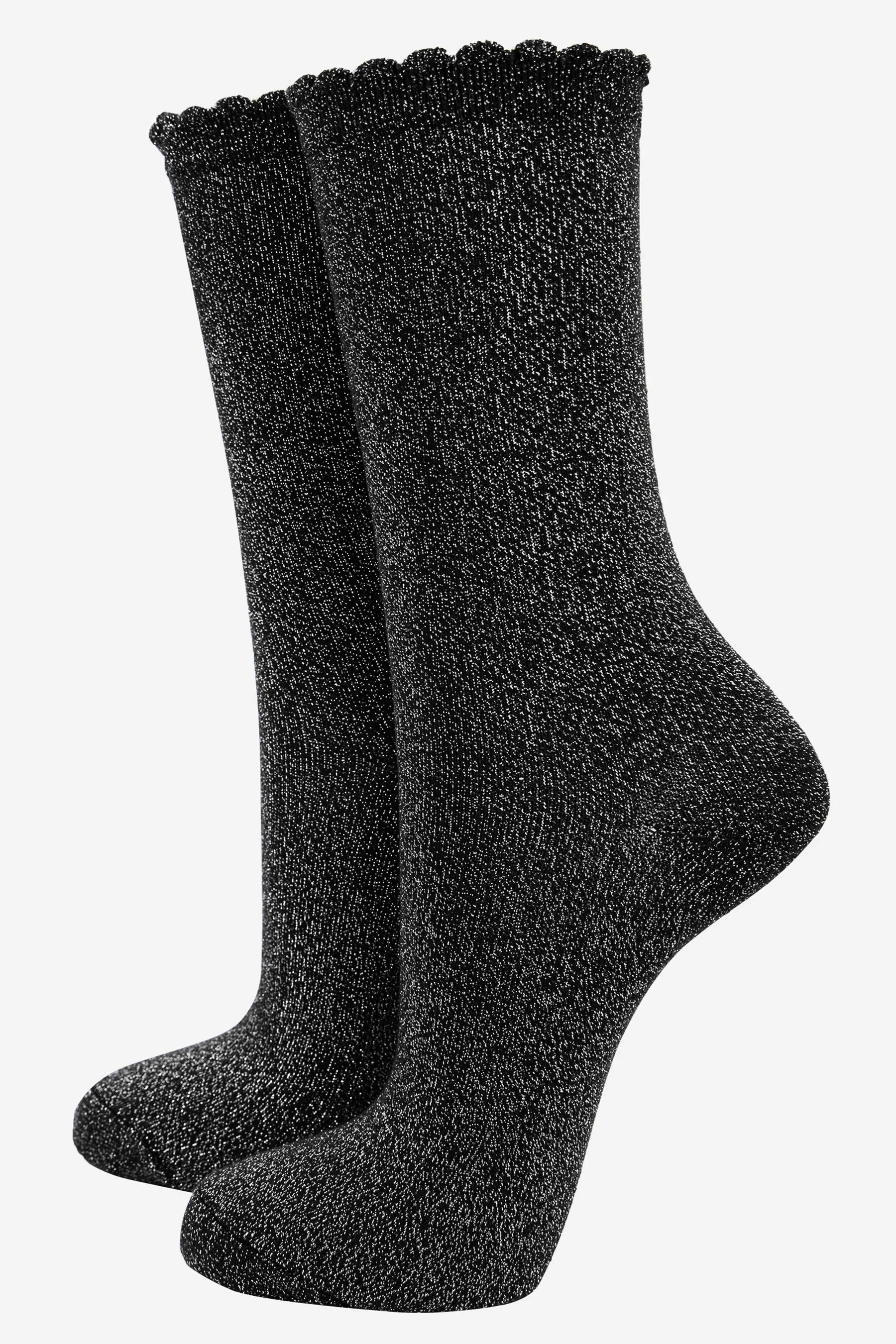 Black Silver Glitter Womens Socks