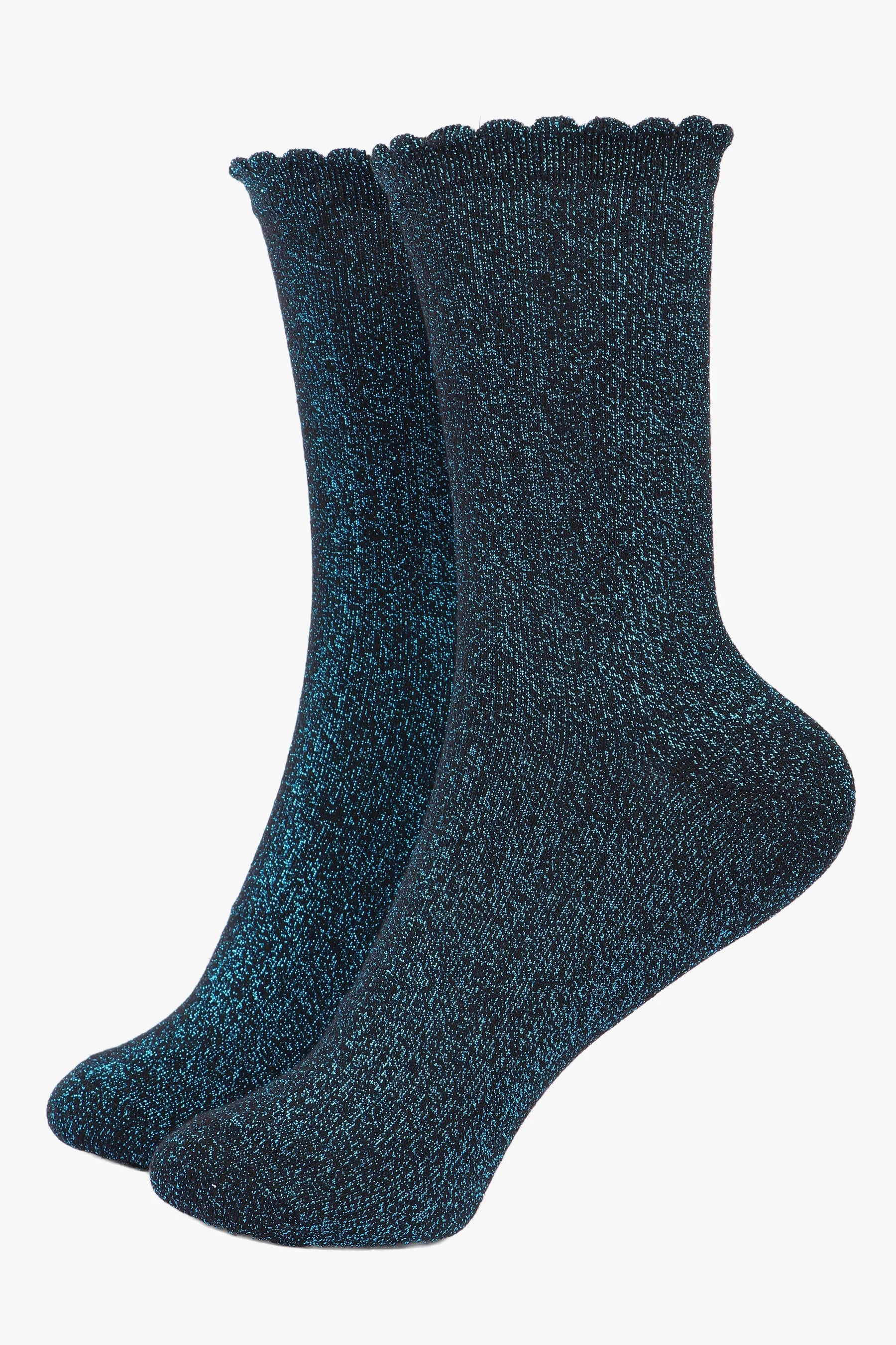 Black Turquoise All Over Glitter Socks