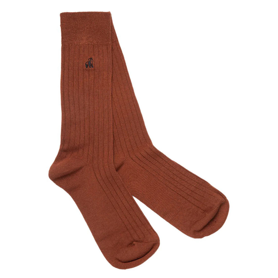 Brown Ribbed Bamboo Socks L