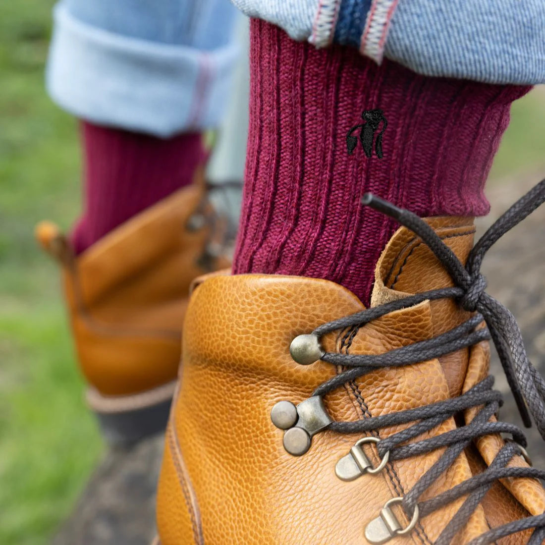 Burgundy Bamboo Boot Socks L