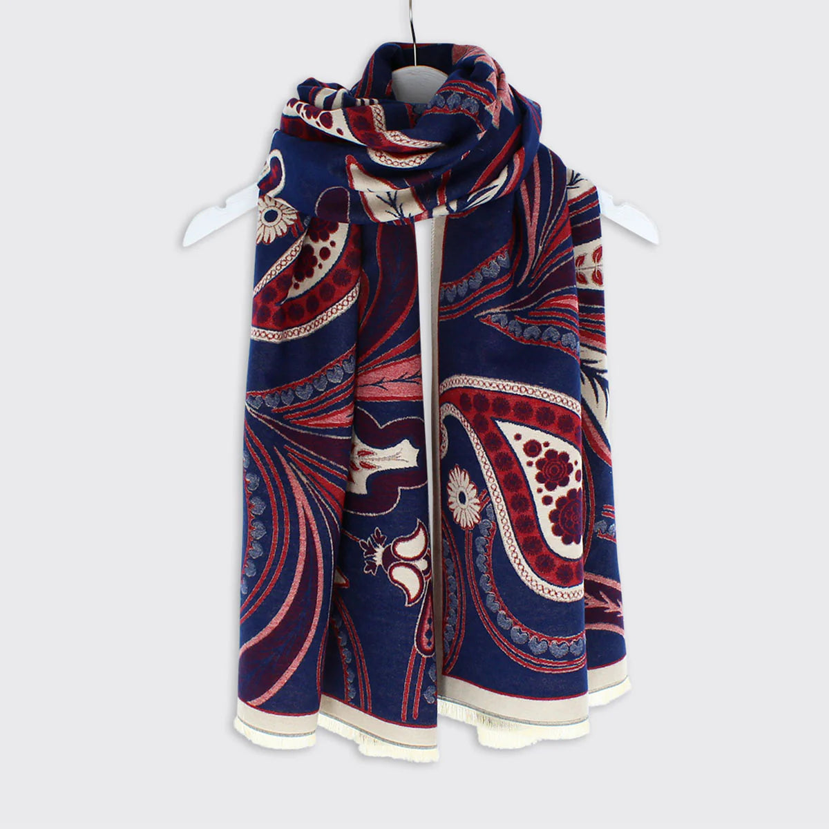 Paisley Woven Scarf - Blue/Burgundy