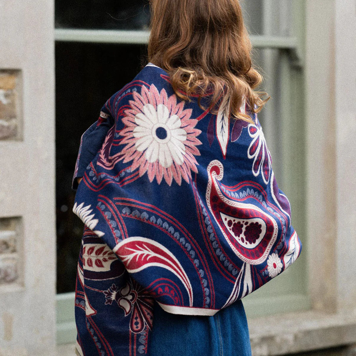 Paisley Woven Scarf - Blue/Burgundy