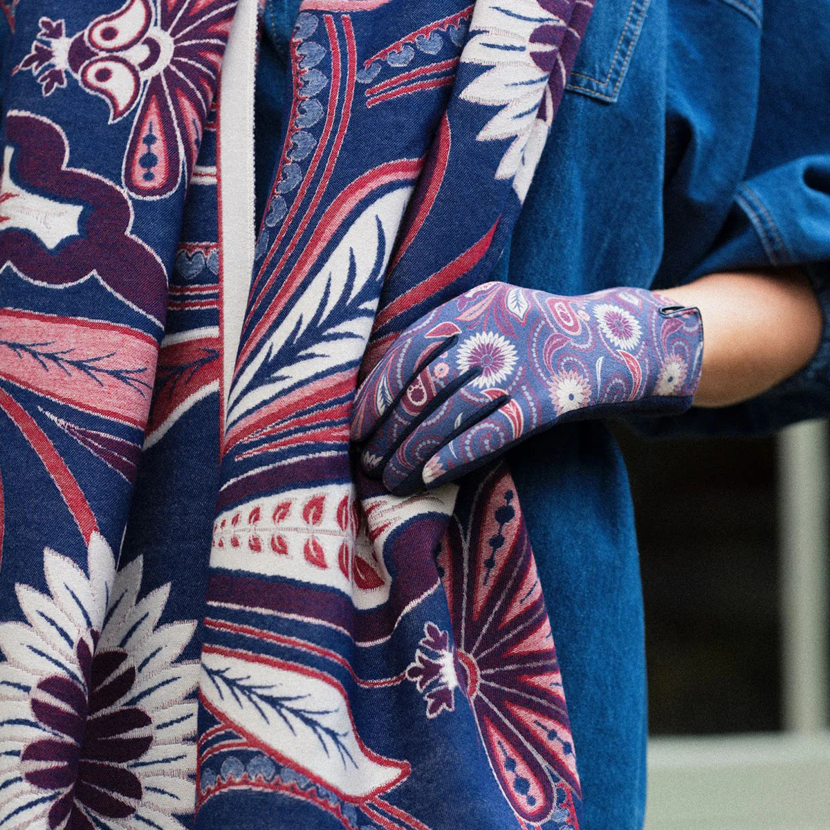 Paisley Woven Scarf - Blue/Burgundy