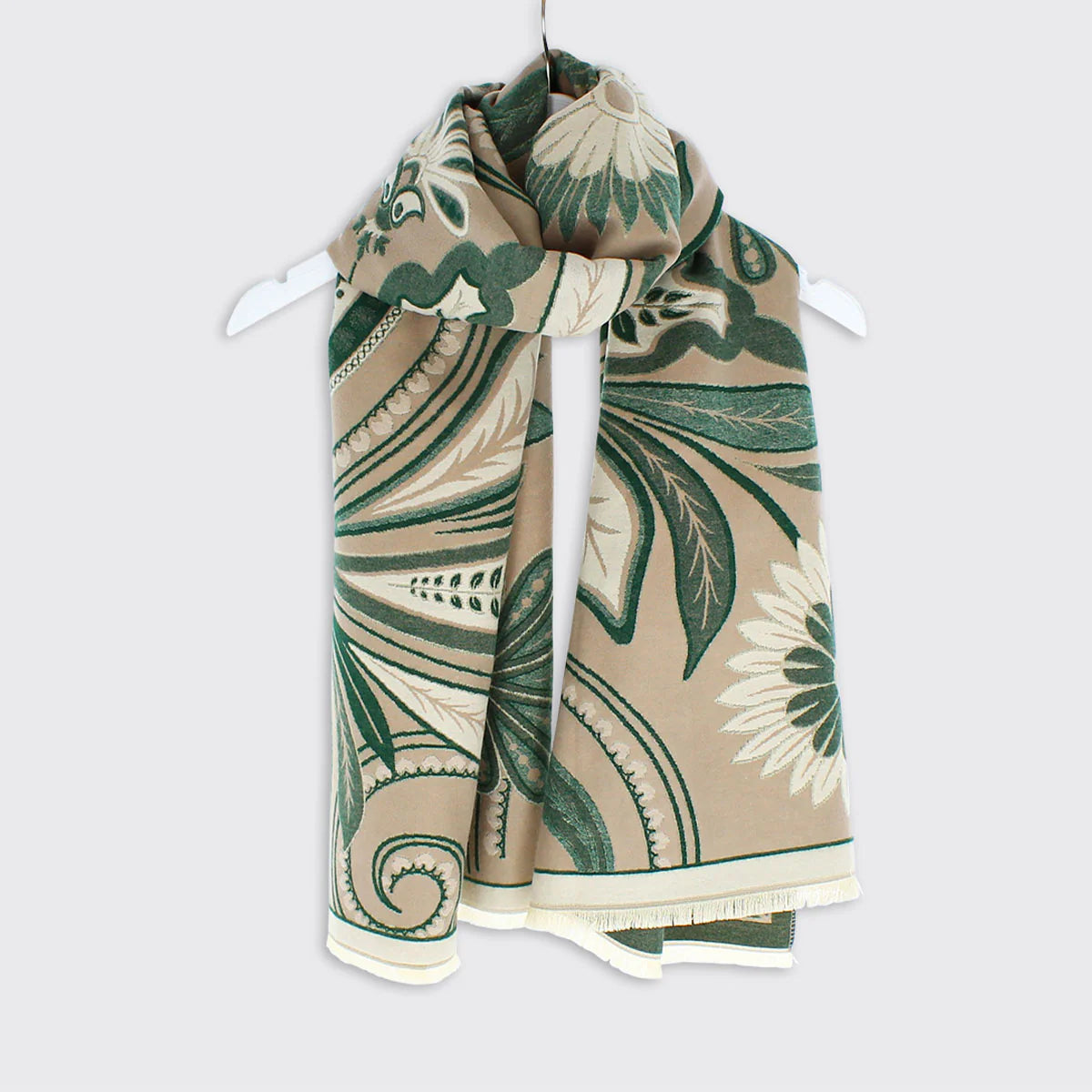 Paisley Woven Scarf - Mocha/Green