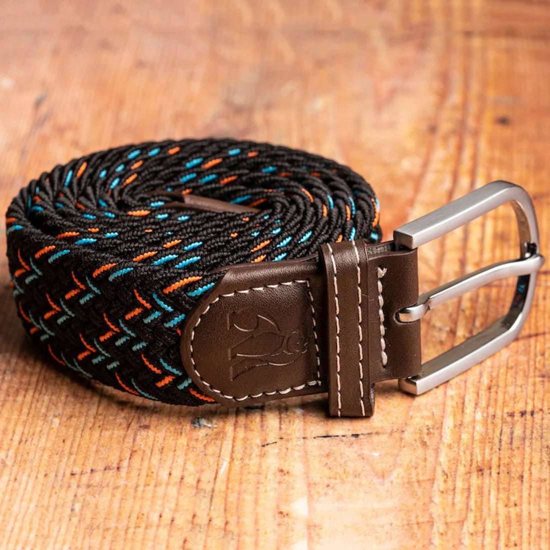 Black, Orange & Blue Dot Woven Belt - L