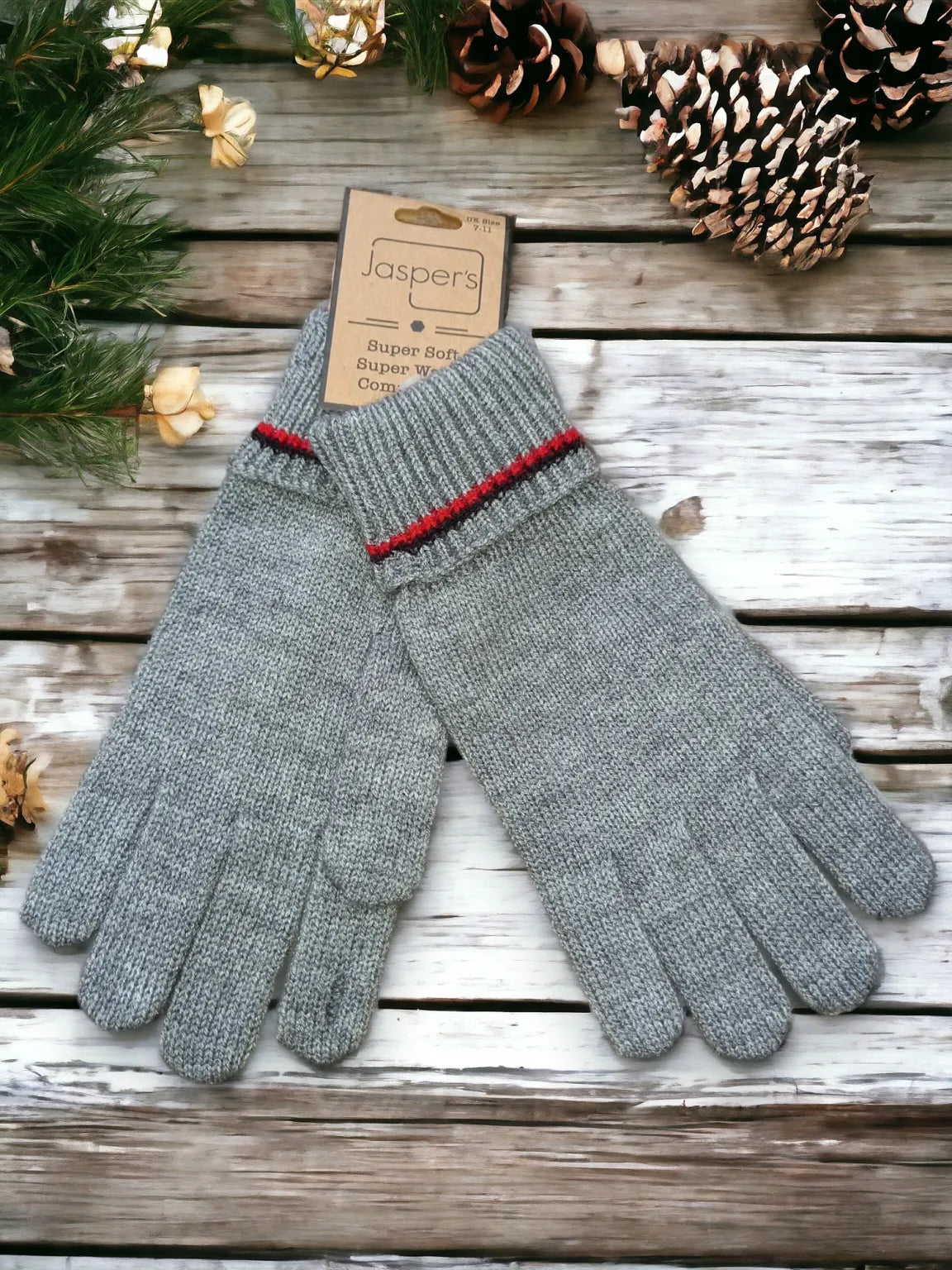 Mens Gloves - Double Striped Grey