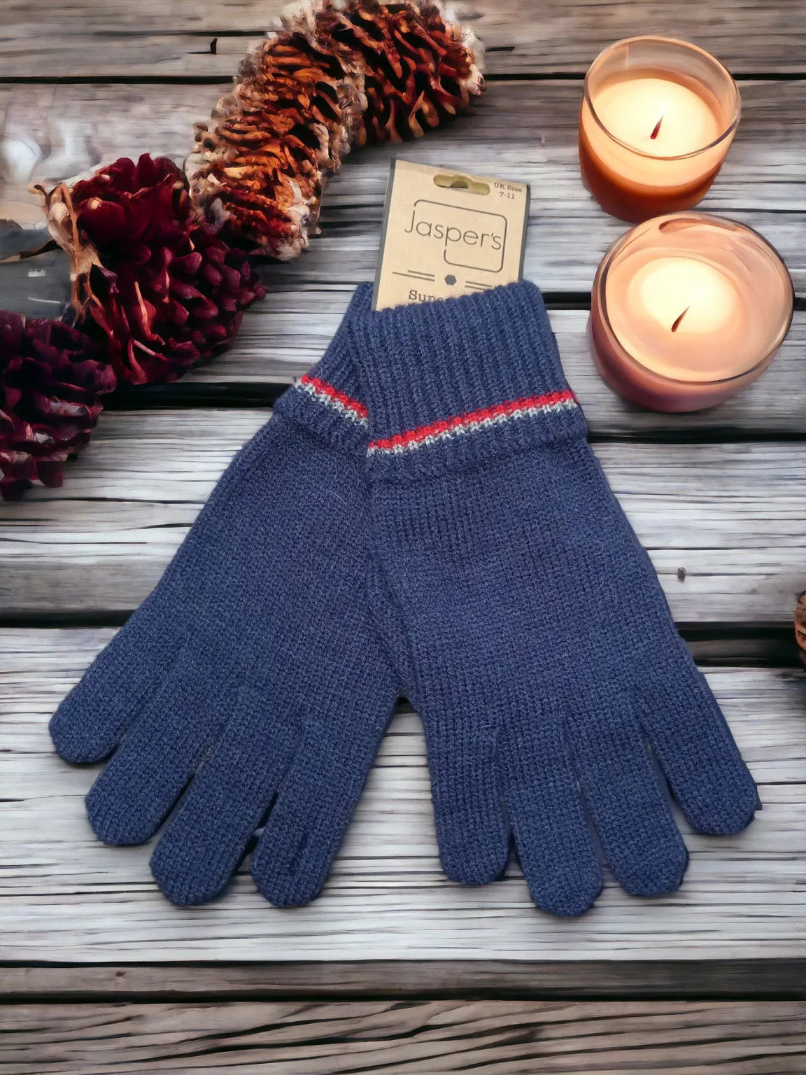 Mens Gloves - Double Striped Blue