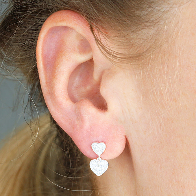 Sterling Silver CZ Drop Heart Earring