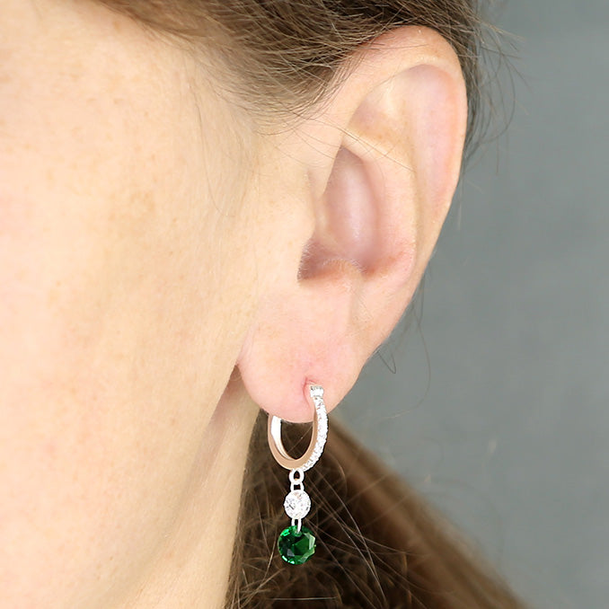 Green CZ Charm Creole Earring