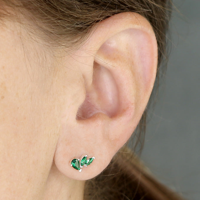 Green CZ Climber Stud Earring