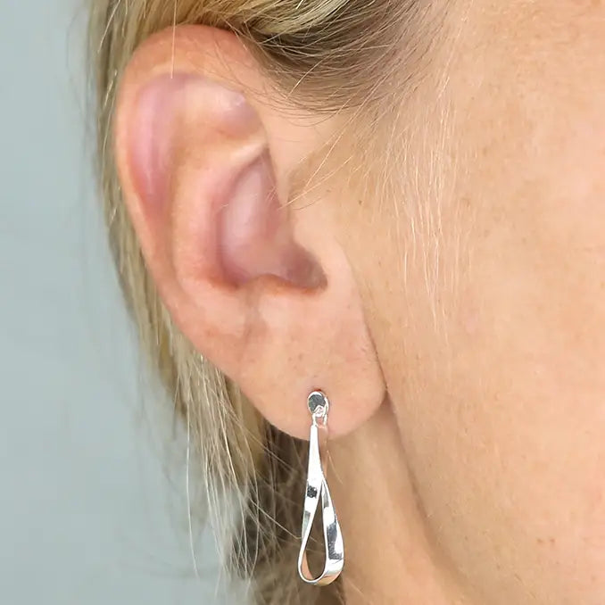 Silver Twist Drop Stud Earring