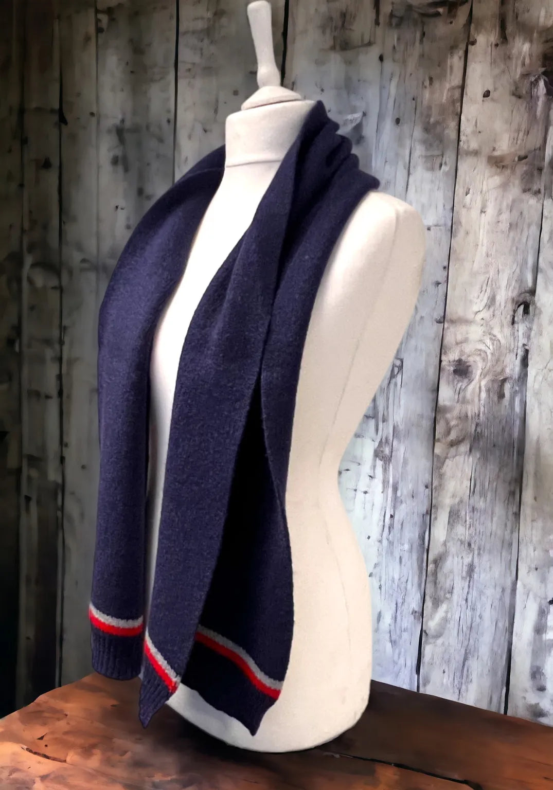 Plain Knit Scarf - Double Striped Blue