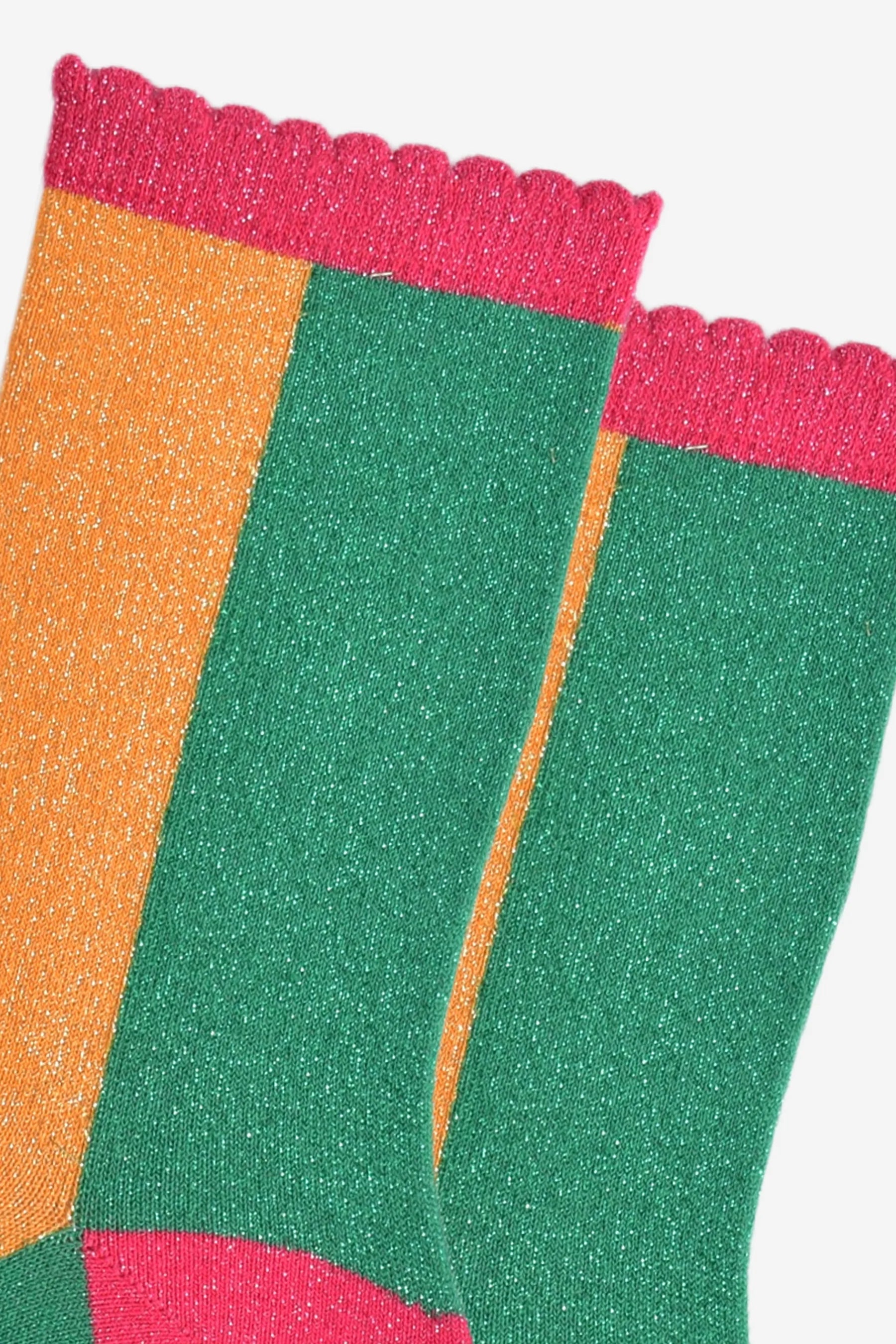 Orange/Green All Over Glitter Socks