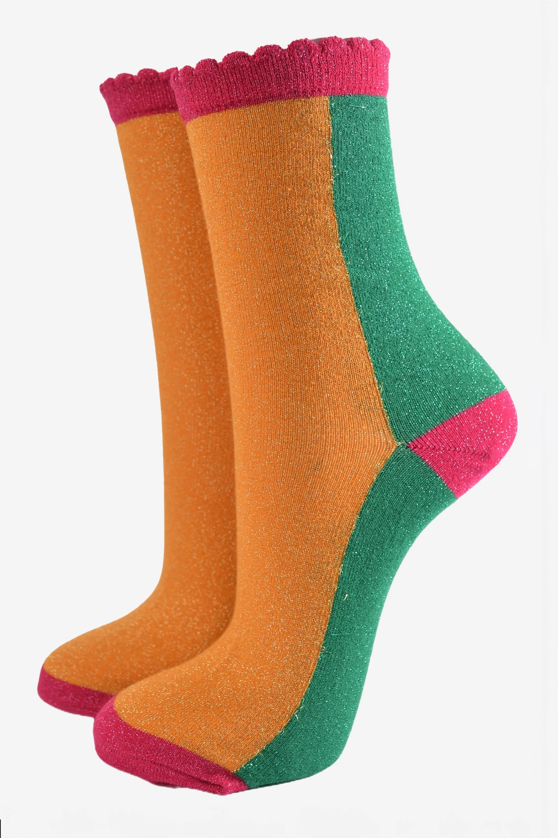 Orange/Green All Over Glitter Socks