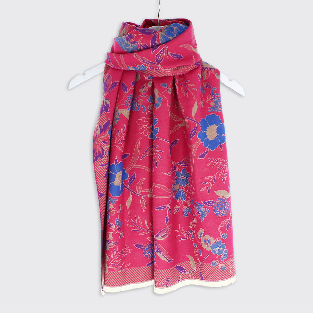 Pippa Woven Floral Scarf - Cerise/Blue