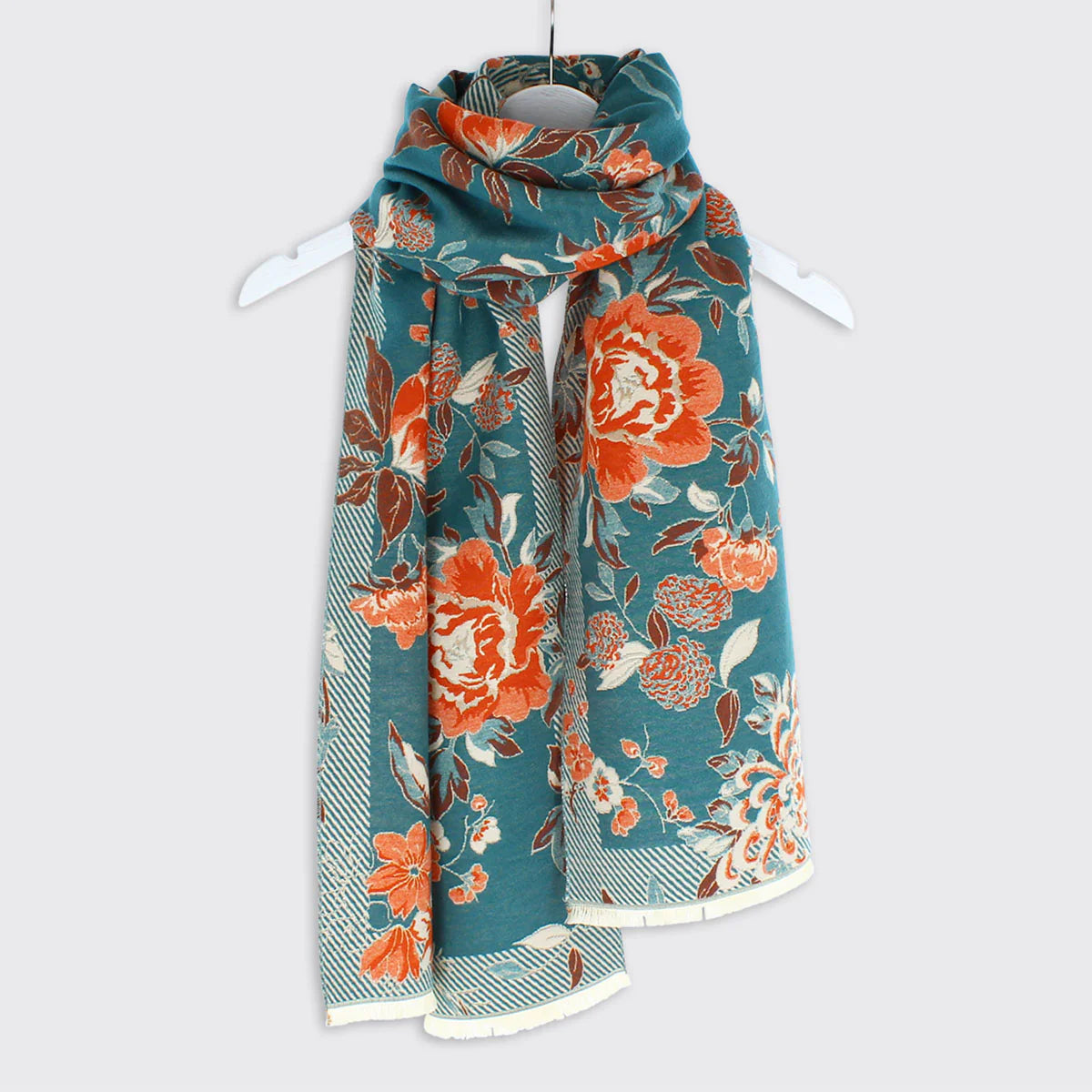 Pippa Woven Floral Scarf - Teal/Orange