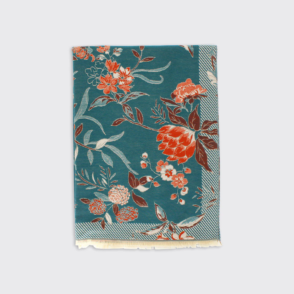 Pippa Woven Floral Scarf - Teal/Orange