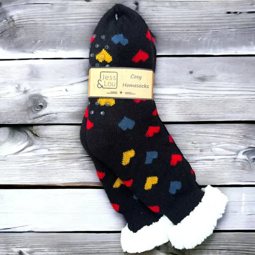 Cosy Lined Socks - Happy Hearts