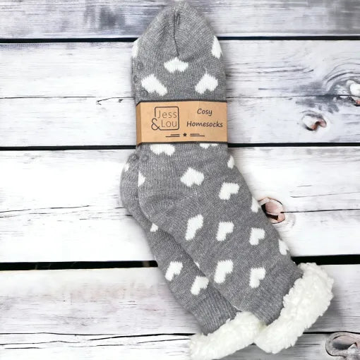 Cosy Lined Socks - Happy Hearts