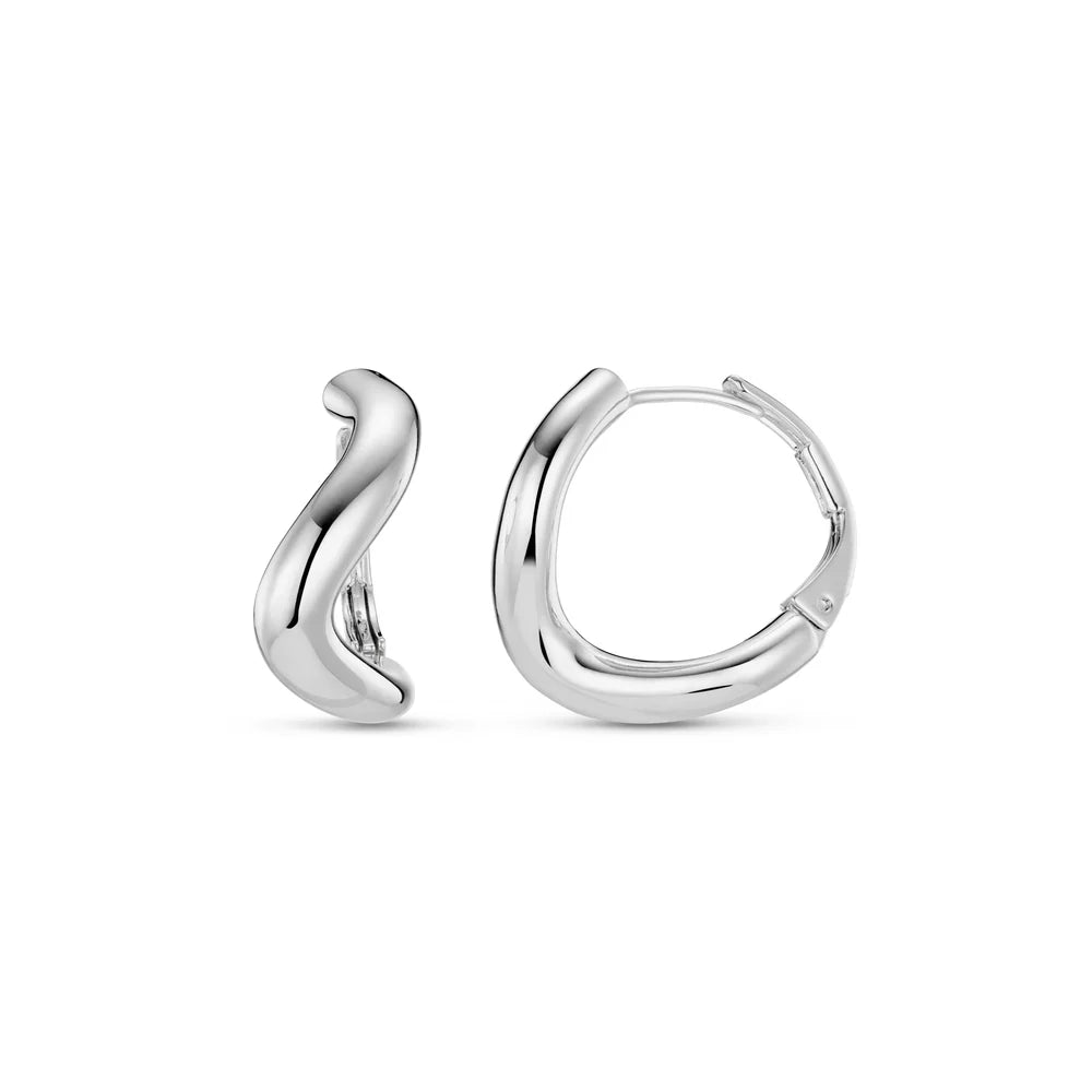 Round Wave Chunky Hoop Earring - Silver