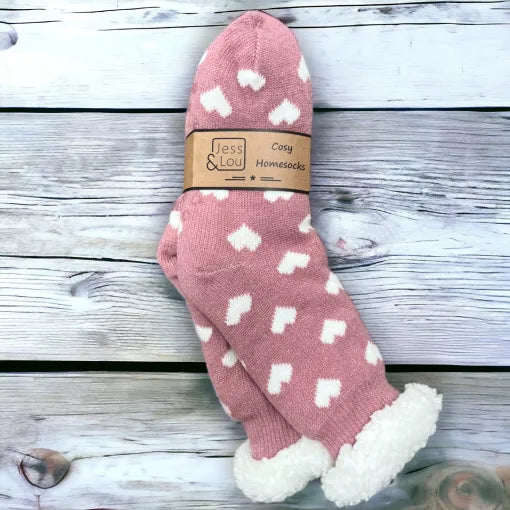 Cosy Lined Socks - Happy Hearts