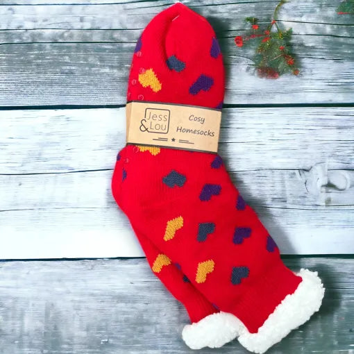 Cosy Lined Socks - Happy Hearts