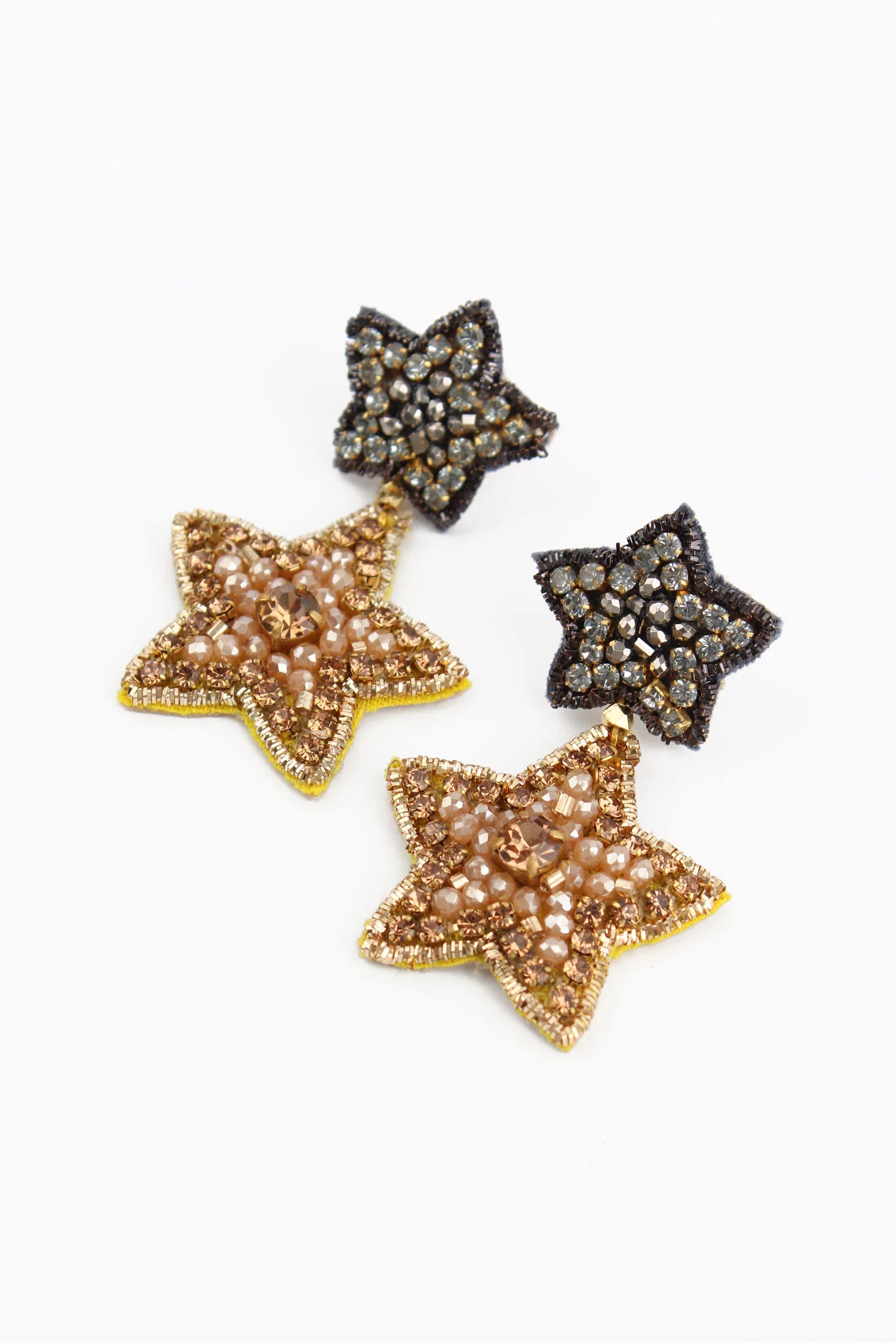 Gunmetal and Gold Star Earrings