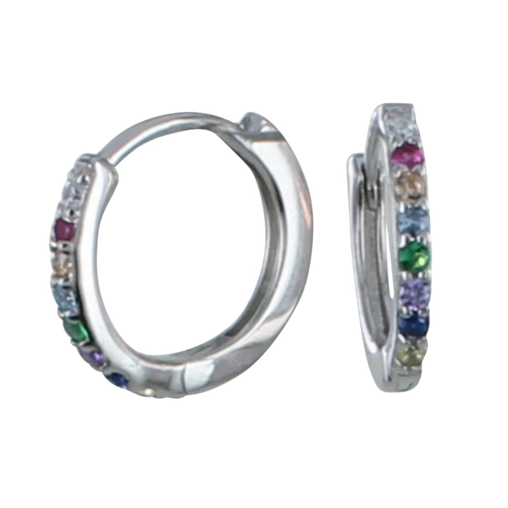 Multi Stone Pave Hoop Earrings - Silver