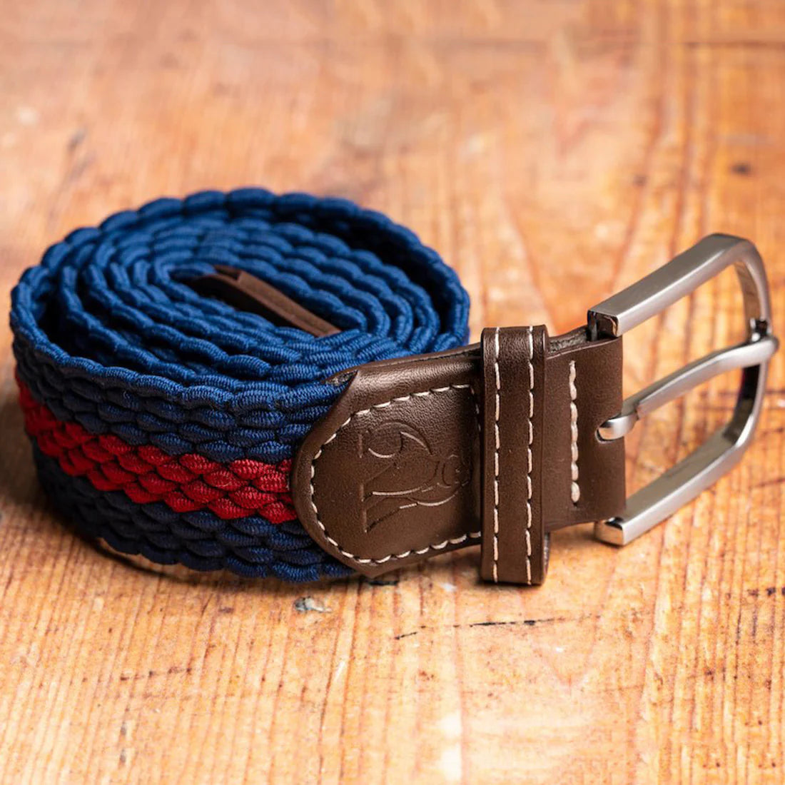 Blue / Burgundy Stripe Woven Belt - L