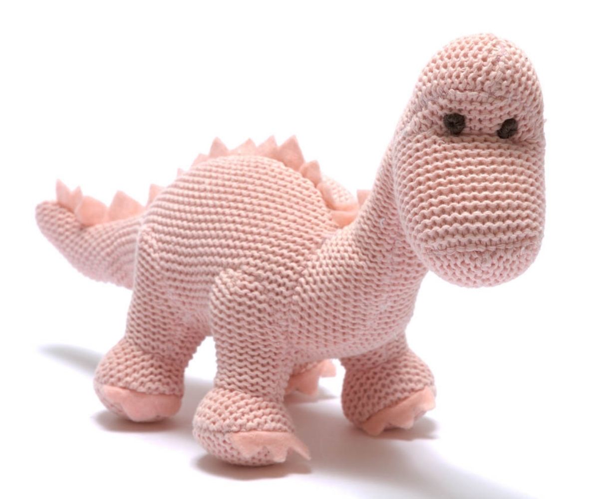 Knitted Organic Diplodocus Rattle - Pink