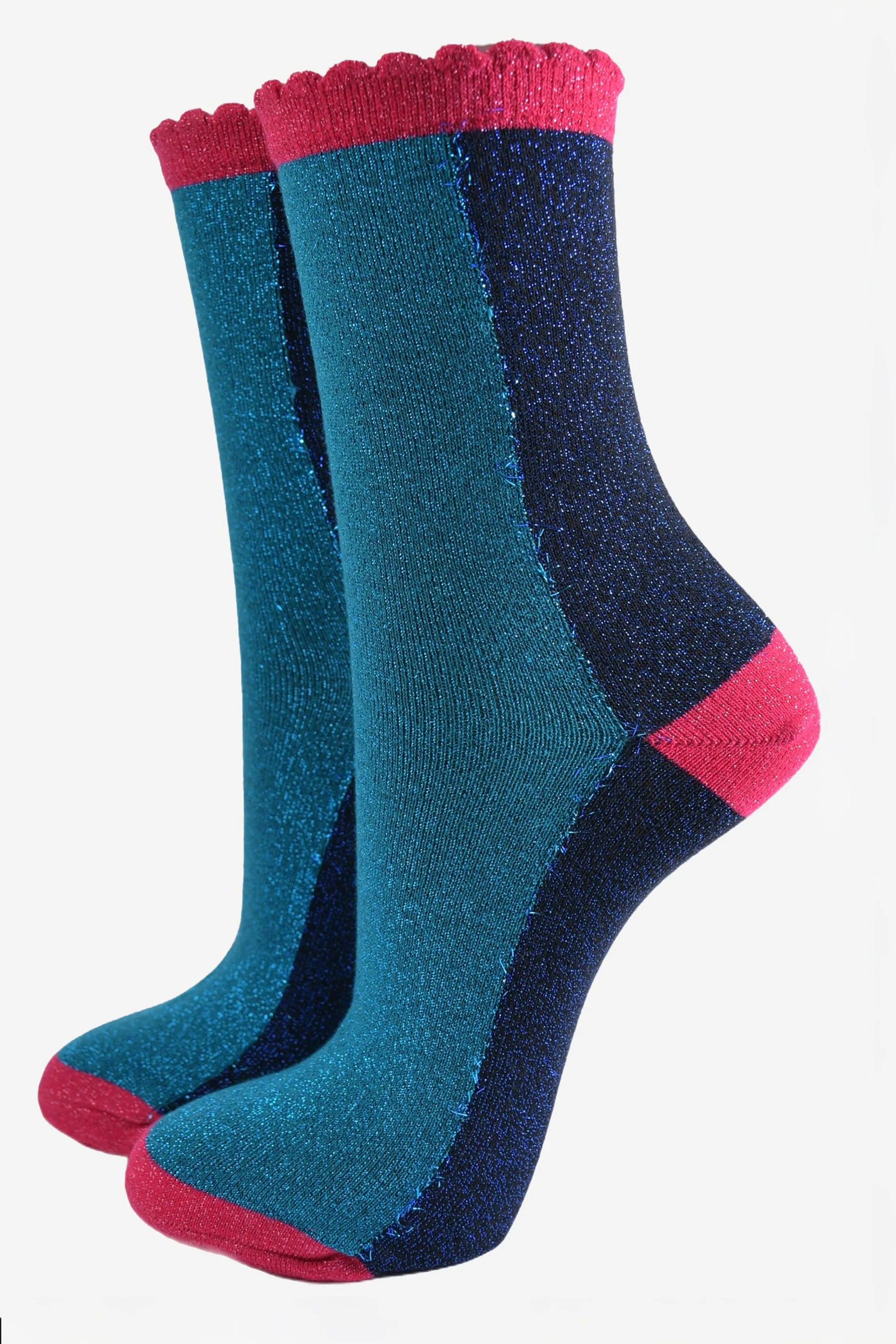 Teal/Navy All Over Glitter Socks