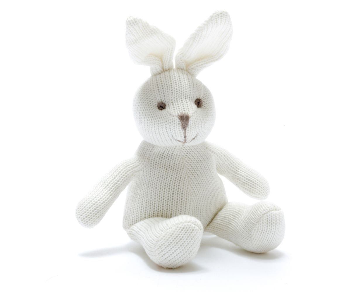 Knitted Organic Bunny Rattle - White