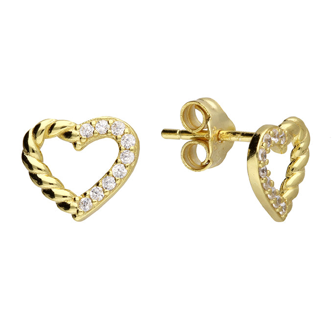 Gold Plated Sterling Silver Heart Stud Earrings