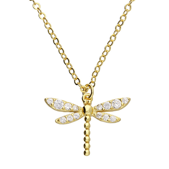 Gold CZ Dragonfly Necklace