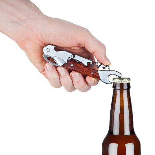 Stainless Steel & Wood Waiters Friend Corkscrew