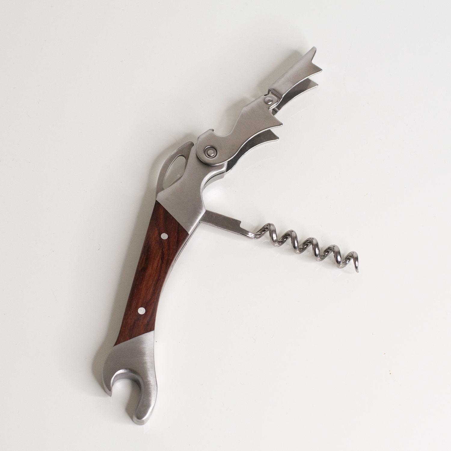 Stainless Steel & Wood Waiters Friend Corkscrew